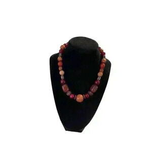 Tanzanite necklace with glass and wooden beads 16 inches